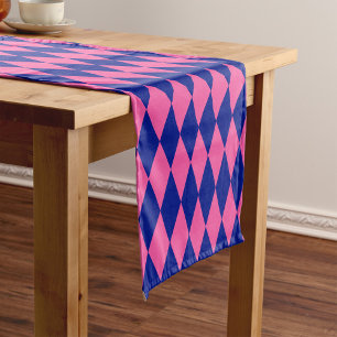 Pink and Blue Harlequin Checkered Design  Short Table Runner