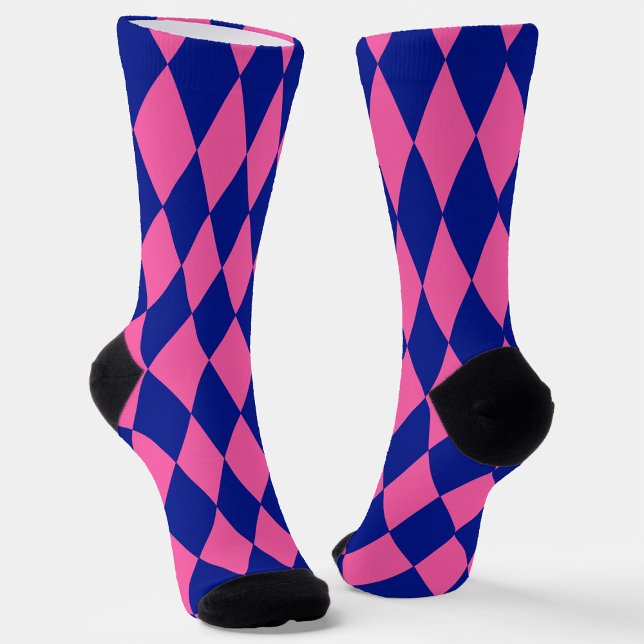 Pink and Blue Harlequin Checkered Design  Socks (Creator Uploaded)