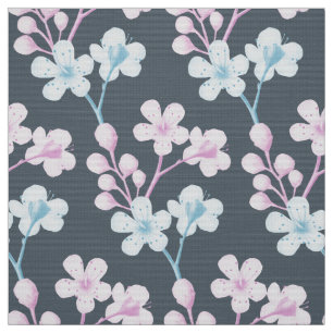 Pink and blue hawthorn floral fabric