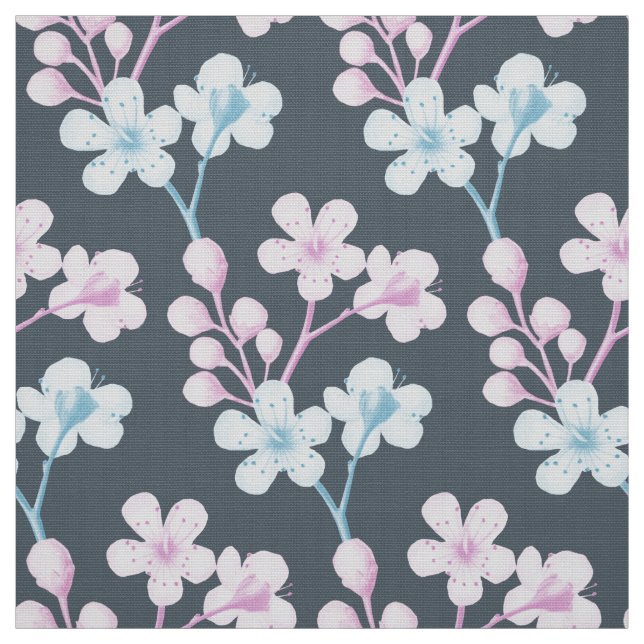 Pink and blue hawthorn floral fabric (Swatch)