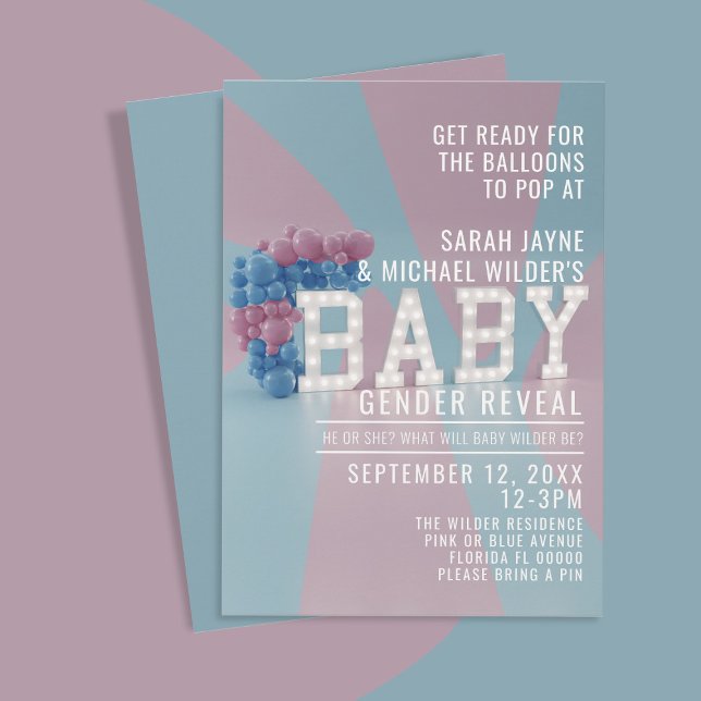Pink and Blue He or She Gender Reveal Invitation (Pink and Blue Gender Reveal Baby Shower Invitation. Just add your party details)