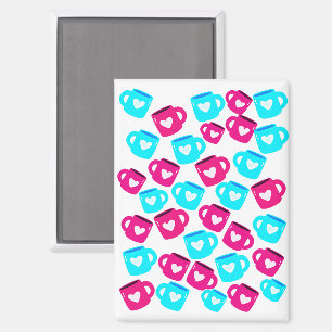 Pink and Blue Heart Cups Pattern Magnet