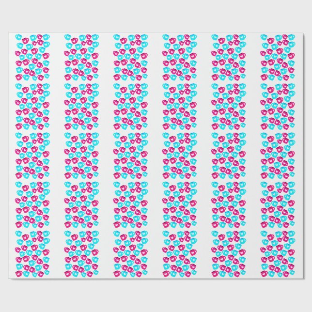 Pink and Blue Heart Cups Pattern Wrapping Paper (Flat)