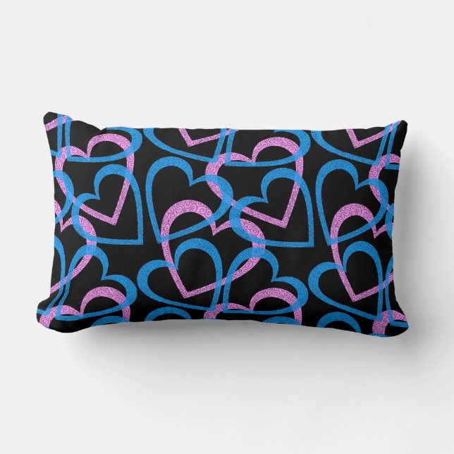 Pink And Blue Hearts Abstract Pattern Lumbar Cushion (Front)