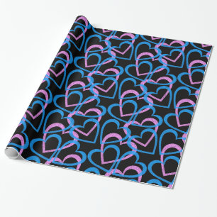 Pink And Blue Hearts Abstract Pattern Wrapping Pap Paper