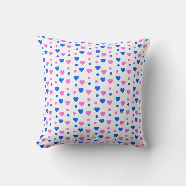 Pink and Blue Hearts and Polka Dots Pattern Cushion (Front)