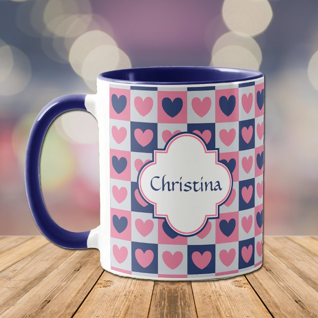 Pink and Blue Hearts Pattern Valentine Mug (Creator Uploaded)