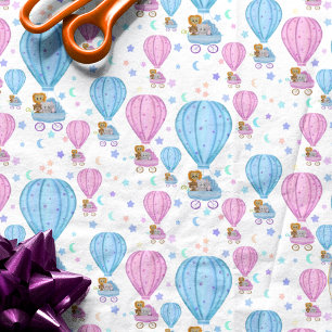 Pink And Blue Hot Air Balloon Cute Animals Tissue Paper