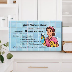 Pink and Blue Housekeeper House Cleaning Services Business Card
