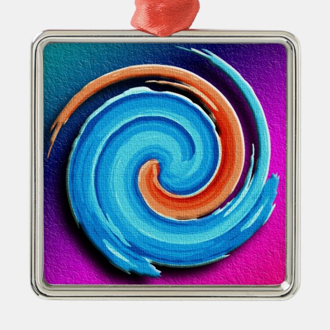 Pink and Blue Hurricane Swirl Metal Tree Decoration (Front)