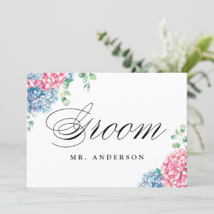 Pink and Blue Hydrangeas Groom Wedding Sign Holiday Card