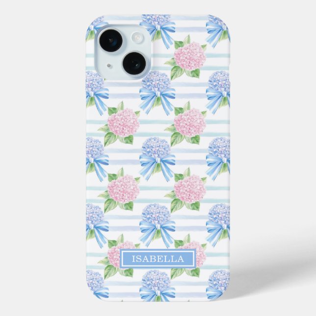 Pink and Blue Hydrangeas Striped Case-Mate iPhone Case (Back)