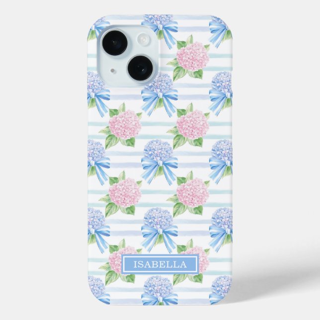 Pink and Blue Hydrangeas Striped Case-Mate iPhone Case (Back)