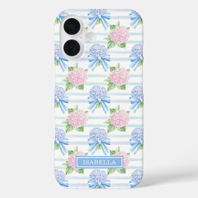 Pink and Blue Hydrangeas Striped Case-Mate iPhone Case (Back)