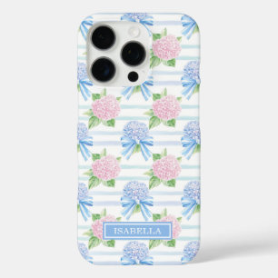 Pink and Blue Hydrangeas Striped iPhone 16 Pro Case