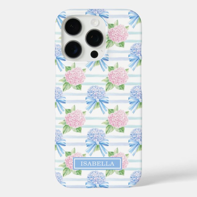 Pink and Blue Hydrangeas Striped Case-Mate iPhone Case (Back)