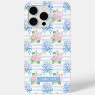 Pink and Blue Hydrangeas Striped iPhone 15 Pro Max Case