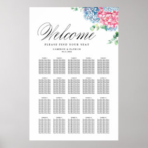 Pink and Blue Hydrangeas Wedding Seating Chart
