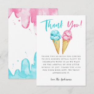 Pink and Blue Ice Cream Gender Reveal Party Thank You Card