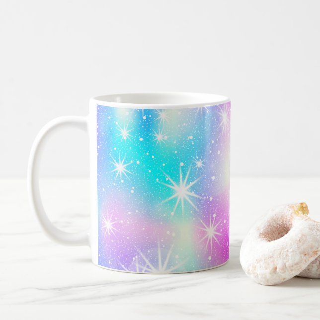 Pink and Blue Iridescent Sparkle coffee mug, Mug (With Donut)