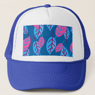 Pink and Blue Leaves Design Trucker Hat