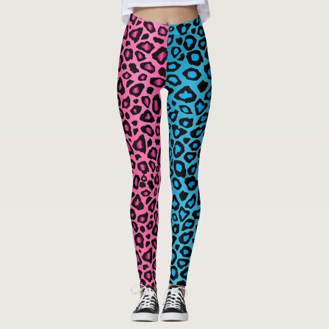 Pink and Blue Leopard Animal   Leggings (Front)