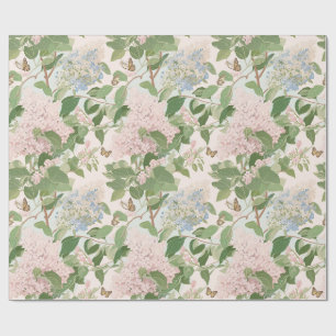 Pink and Blue Lilac Floral with Butterflies Wrapping Paper