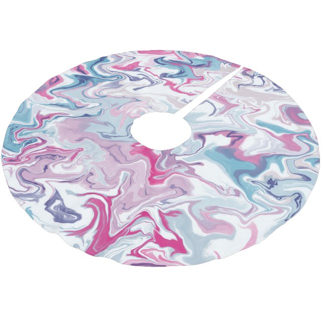 Pink and blue liquid acrylic brushed polyester tree skirt (Angled)