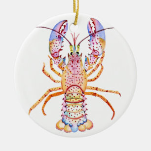 Pink and Blue Lobster Ceramic Ornament