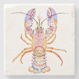 Pink and Blue Lobster Stone Coaster