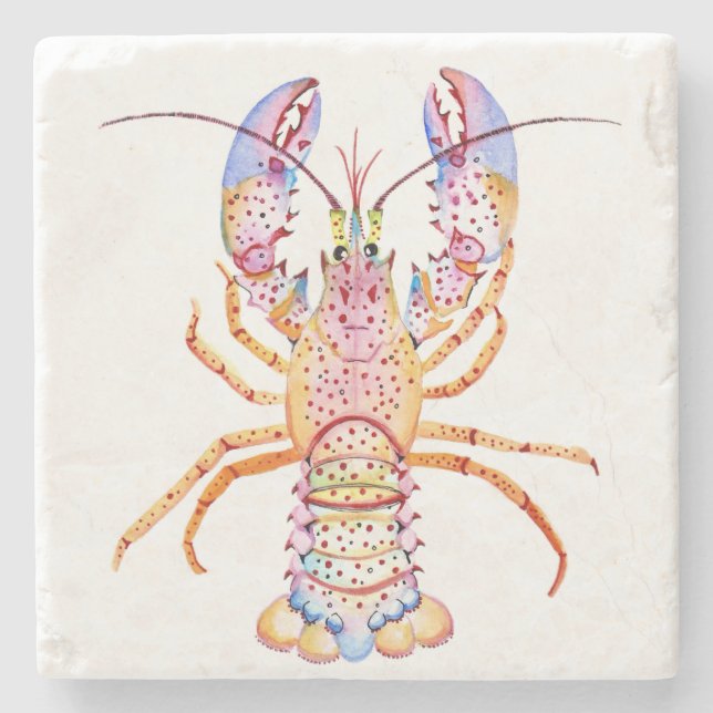 Pink and Blue Lobster Stone Coaster (Front)
