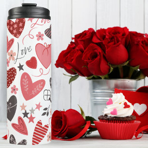 Pink And Blue Love And Hearts Folk Art  Thermal Tumbler