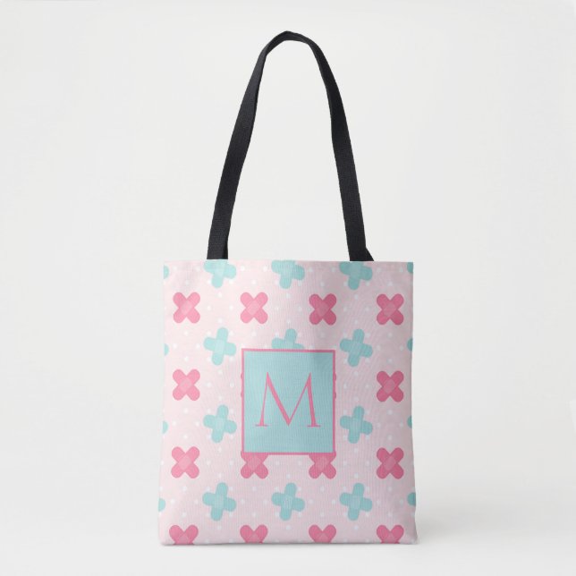 Pink and Blue Medical Monogram Tote Bag (Front)