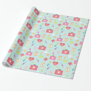 Pink and Blue Medical Theme Wrapping Paper
