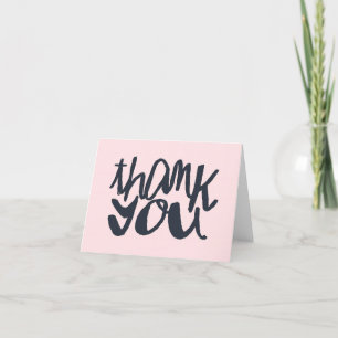 Pink and Blue Modern Lettering Thank You Card