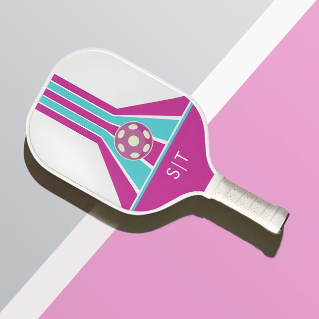 Pink and Blue | Modern Monogram  Pickleball Paddle (Creator Uploaded)