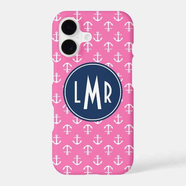 Pink and Blue Monogram Anchors Pattern (Back)