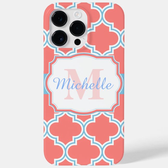 Pink and Blue Moroccan Quatrefoil Case-Mate iPhone Case (Back)