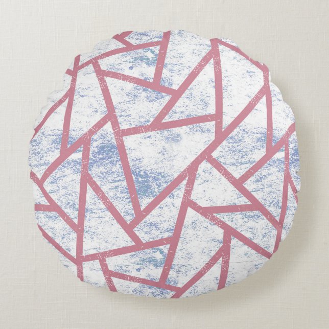 Pink and blue mosaic pattern round cushion (Front)
