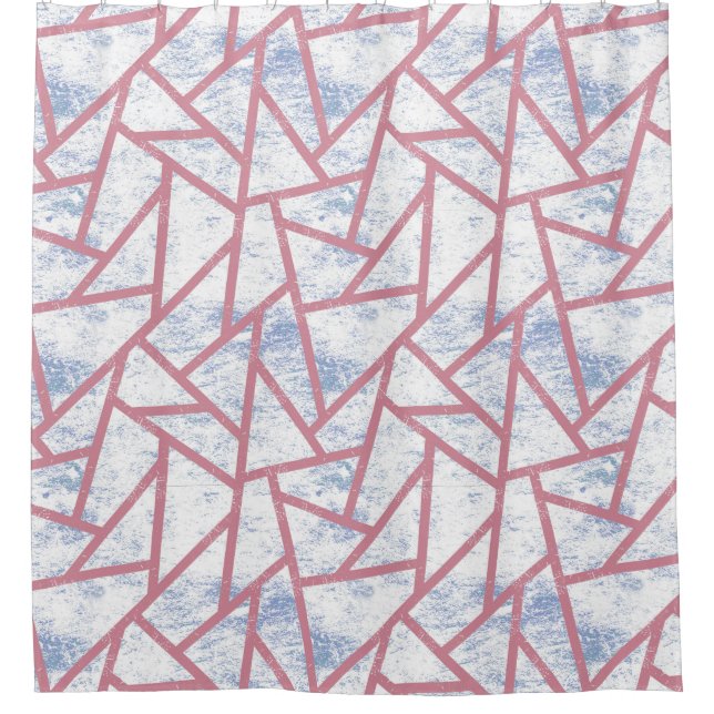 Pink and blue mosaic pattern shower curtain (Front)