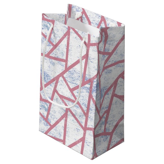 Pink and blue mosaic pattern small gift bag (Back Angled)
