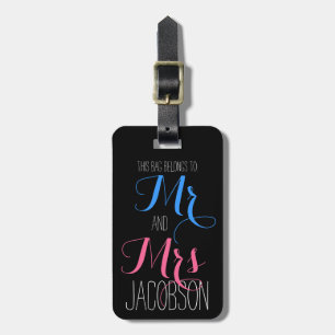 Pink and Blue Mr and Mrs Luggage Tag