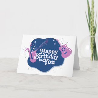Pink and Blue Musical Saxophone Birthday Card