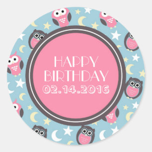 Pink and Blue Night Owl Personalised Stickers
