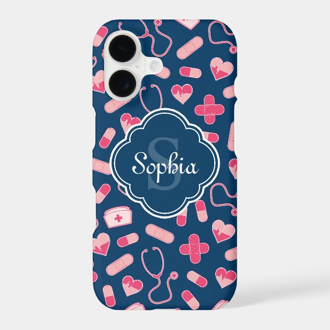 Pink and Blue Nurse Pattern with Monogram (Back)