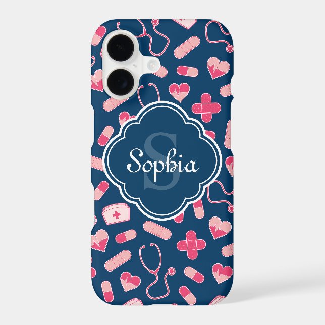 Pink and Blue Nurse Pattern with Monogram (Back)