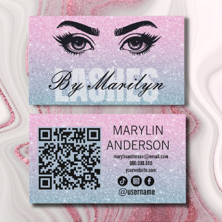 Pink and Blue Ombre Glitter Lash Scannable Business Card