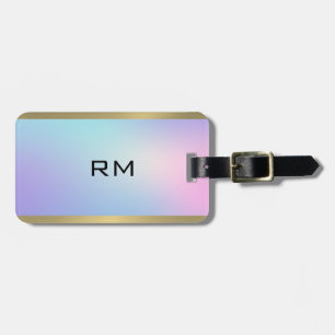 Pink and blue ombre metallic gold accent luggage tag