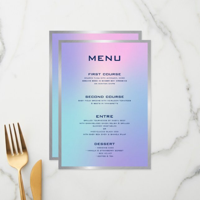 Pink and blue ombre, silver accent menu (Front/Back In Situ)