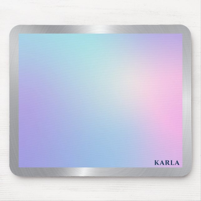 Pink and blue ombre, silver-grey accent mouse pad (Front)